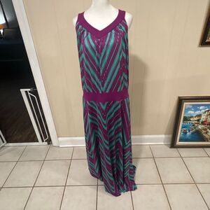 Womens Plus Size Maxi Skirt and Cardigan, size XL, Coral Bay, Purple and Turquoi
